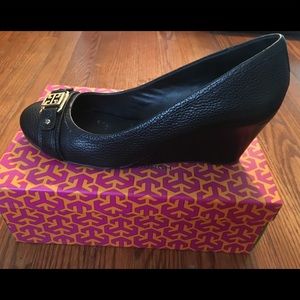 Tory Burch Black Leather Wedges